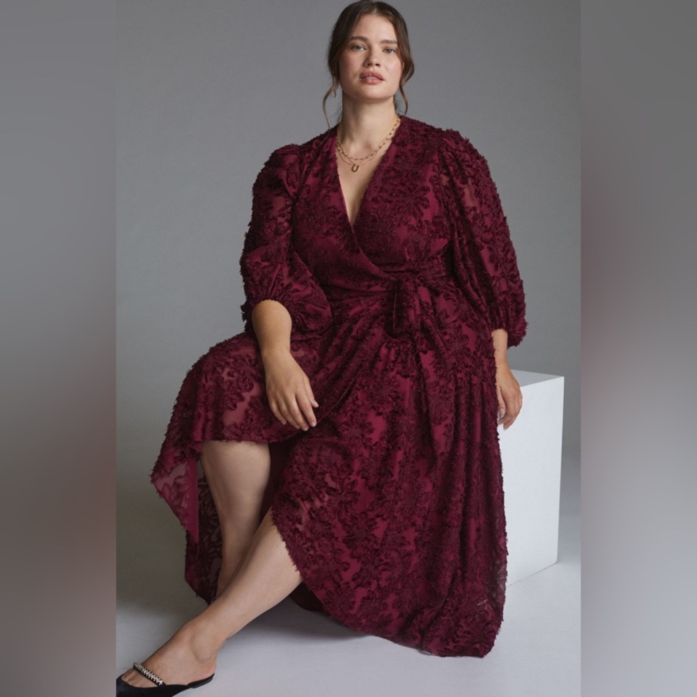 Plum Textured Wrap Midi Dress - Women